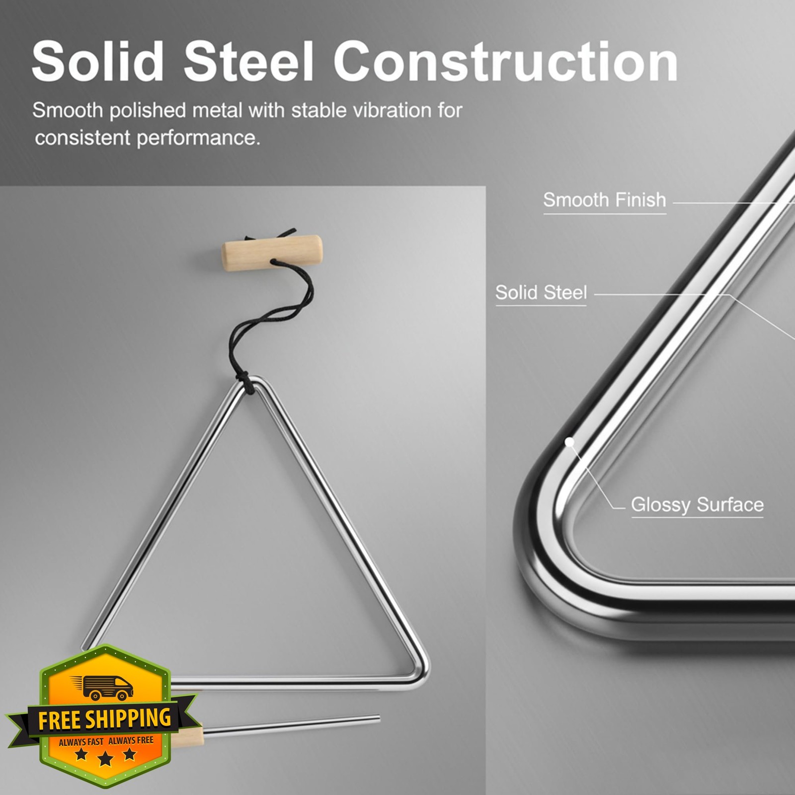 6 Inch Triangle Musical Instrument Steel w/Beater