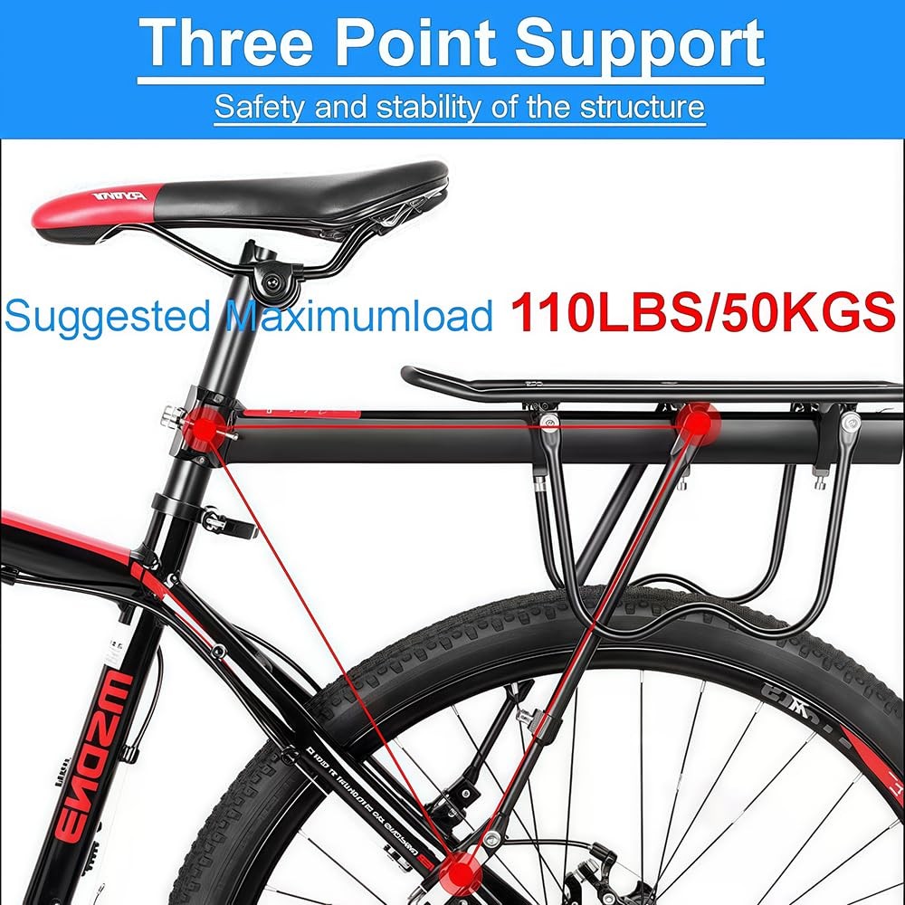 Rear Bike Rack for Bicycle, 110Lbs/50kgs Capacity Bicycle Cargo Rack with Ref...