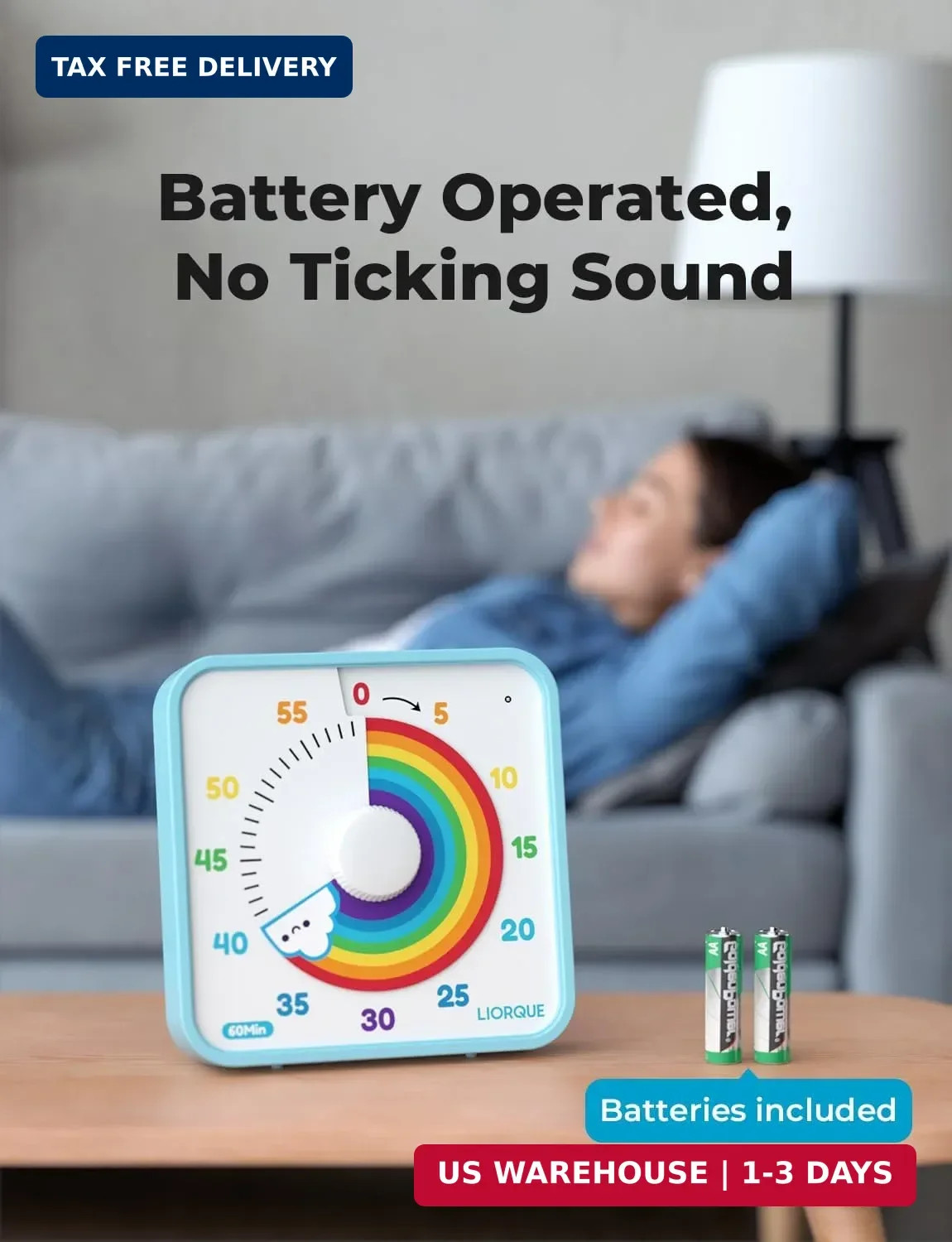 LIORQUE 7.5-Inch Large Visual Timer, 60-Minute Classroom Timer Magnetic | Non-Ti