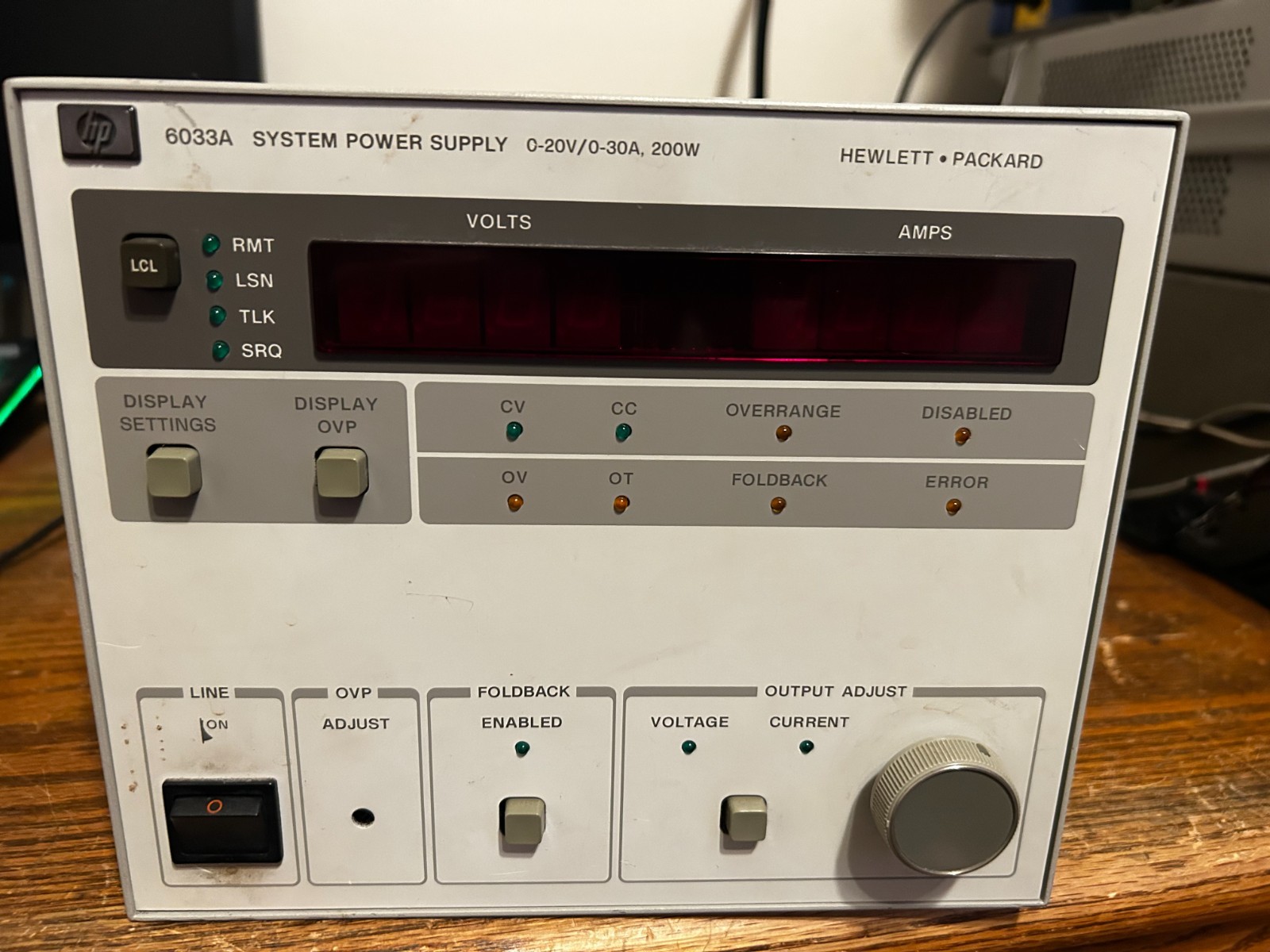 Working HP 6033A SYSTEM POWER SUPPLY 0-20V 0-30A 200Watts