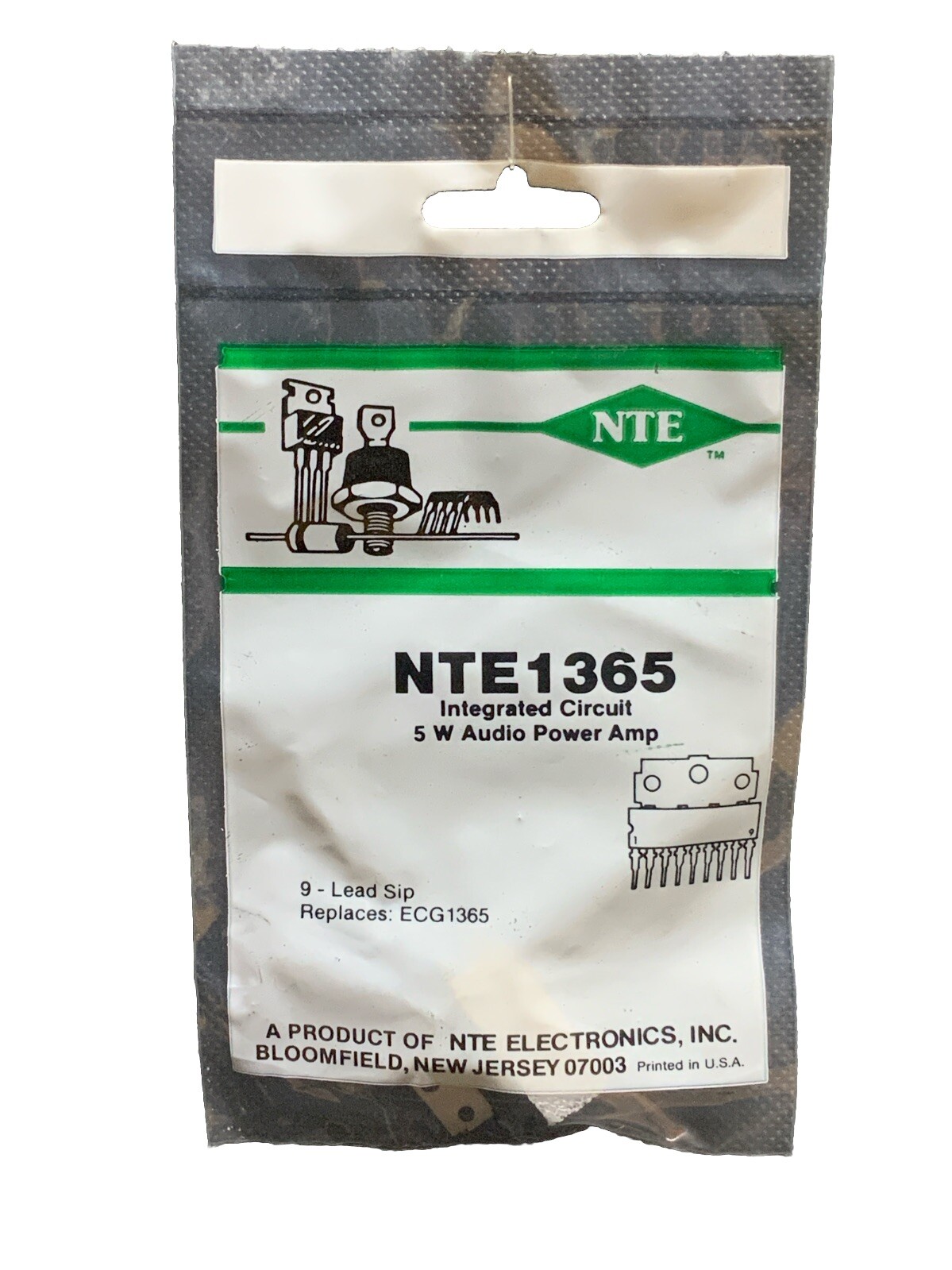 NTE1365 IC 5W Audio Power Amplifier SIP9 Replaces ECG1365