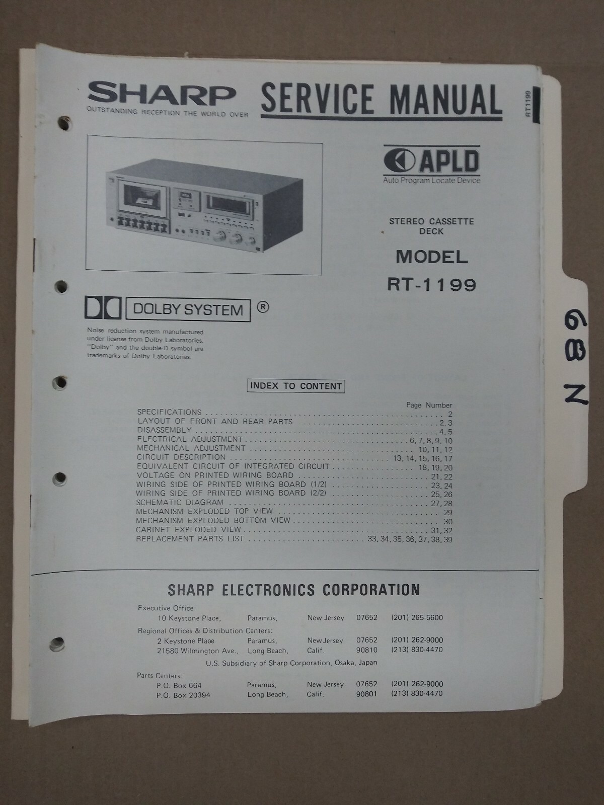 Sharp rt-1199 service manual original factory repair book stereo tape deck