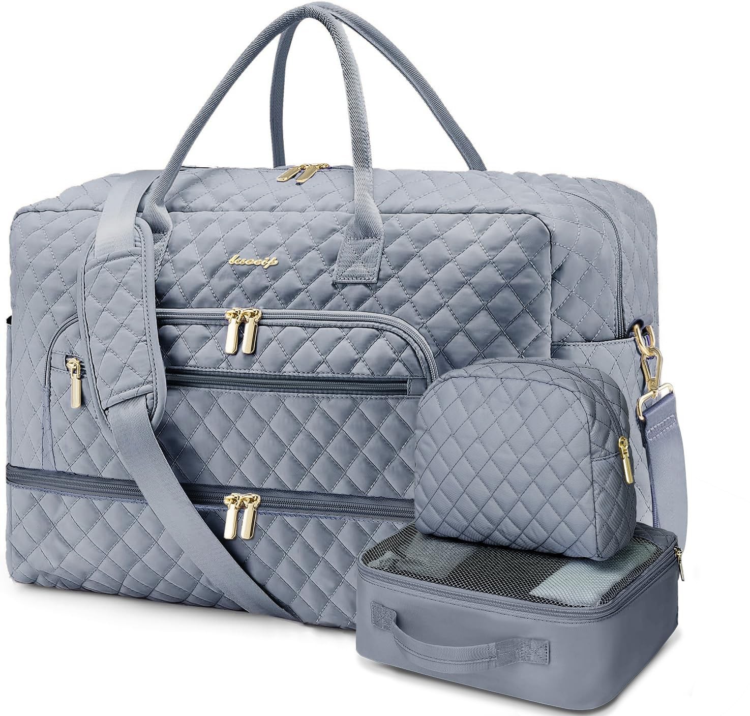 Large Women Travel Duffle 3-Piece Set - Weekender Carry-On with Shoe  Toiletry