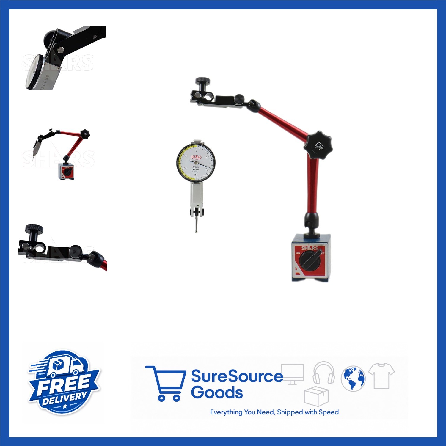 176 Lbs Magnetic Base Holder with Speed Set Fine Adjustment & Dial Indicator