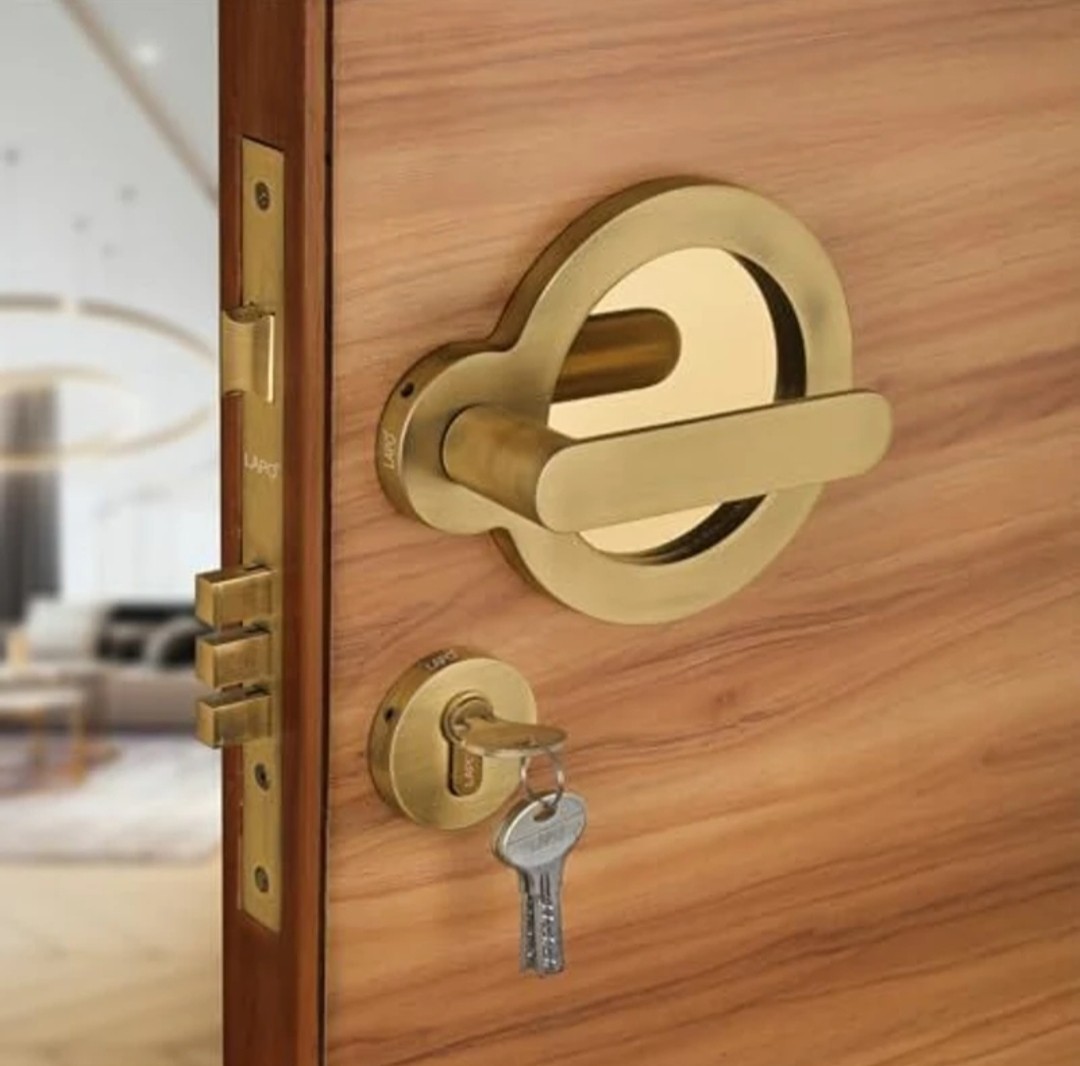 Heavy Duty Main door Lock Set | Golden Round Door Handle Lock Set with Keys