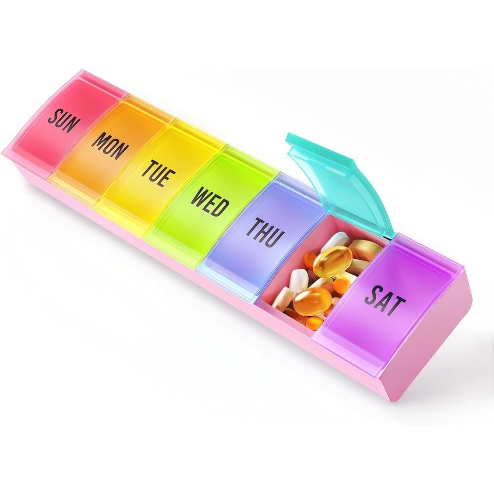 Weekly Pill Organizer 7 Day Large Easy Open Pill Box with Secure Closure, Daily