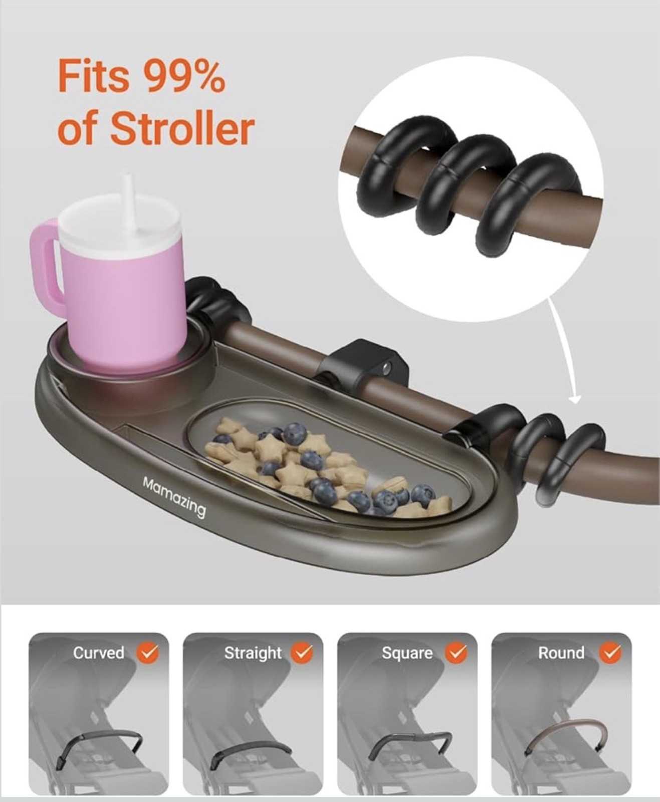 3-in-1 Universal Stroller Accessory Snack Tray with Cup & Phone Holder
