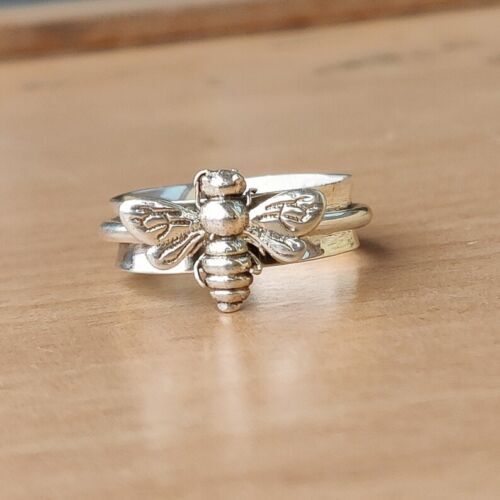 Bee Ring, Solid 925 Sterling Silver Band Spinner Ring, Handmade Ring All Size