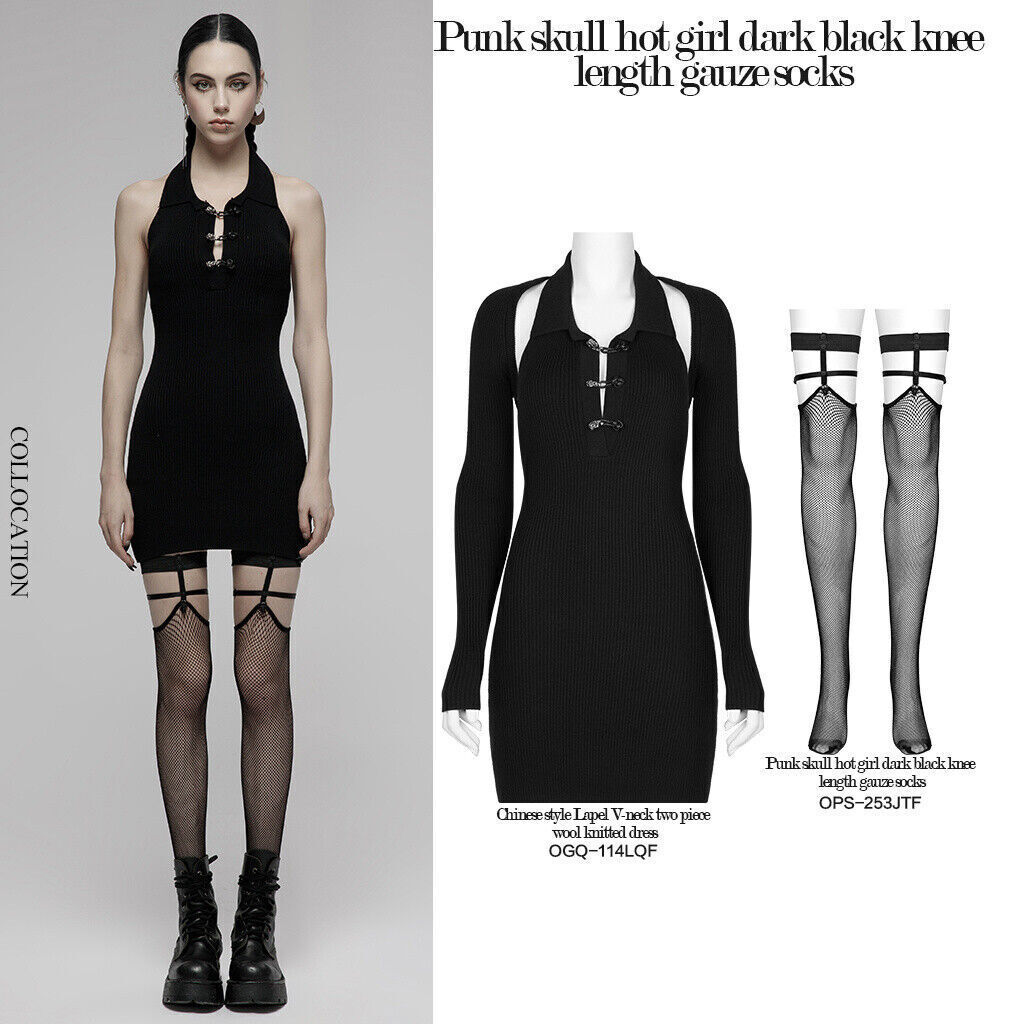 Punk Rave Black Sexy Fishnet Stockings Female Stretchy Top Thigh High Stockings