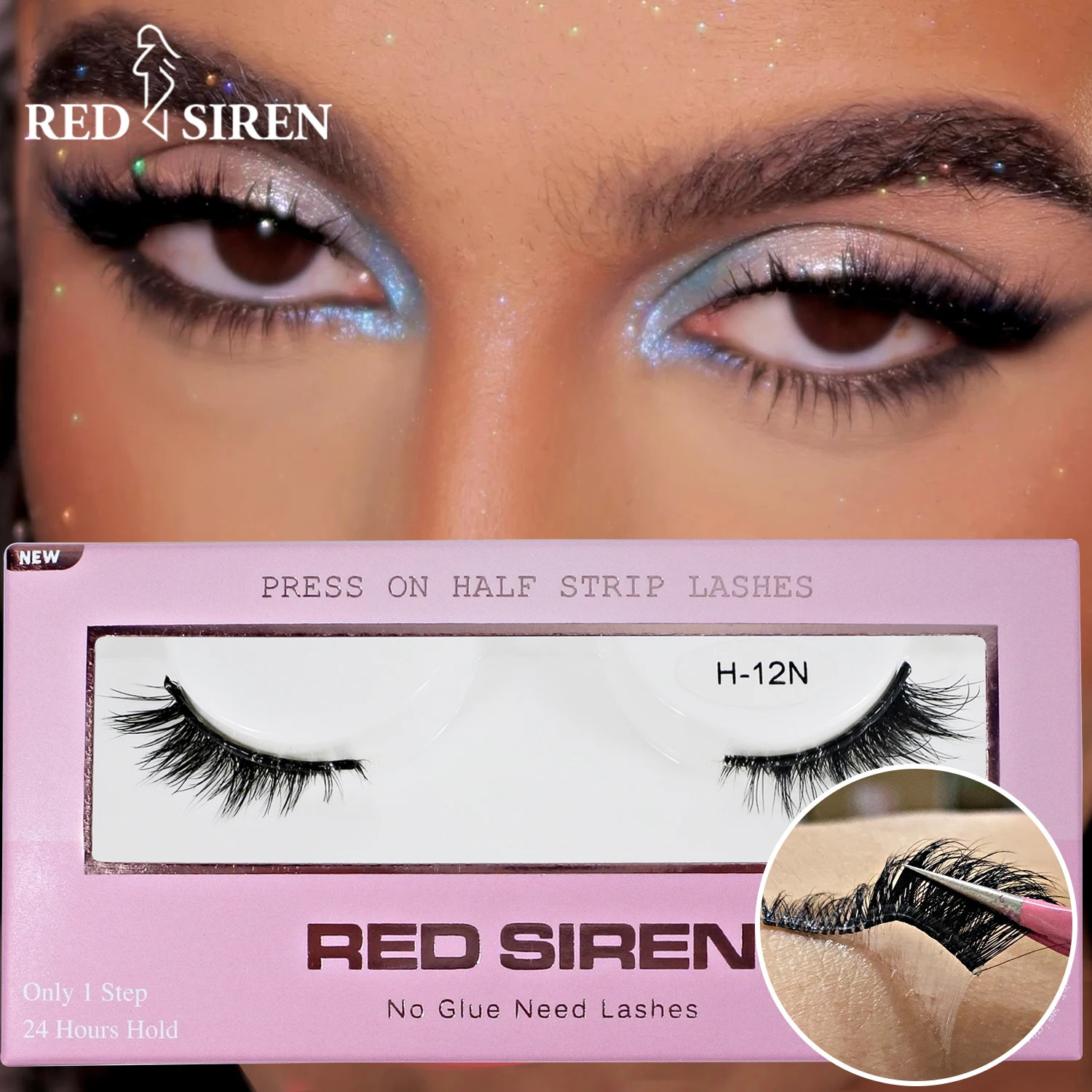 Press On Half Lashes No Glue Need Full Strip Lash Soft Thinest Band Fox /Cat Eye