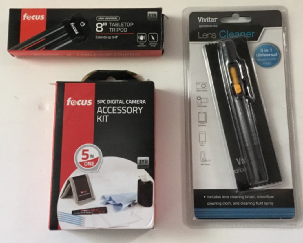 Focus 5 Piece Digital Camera Accessory Kit, Tabletop Tripod, Lens , Lens Cleane