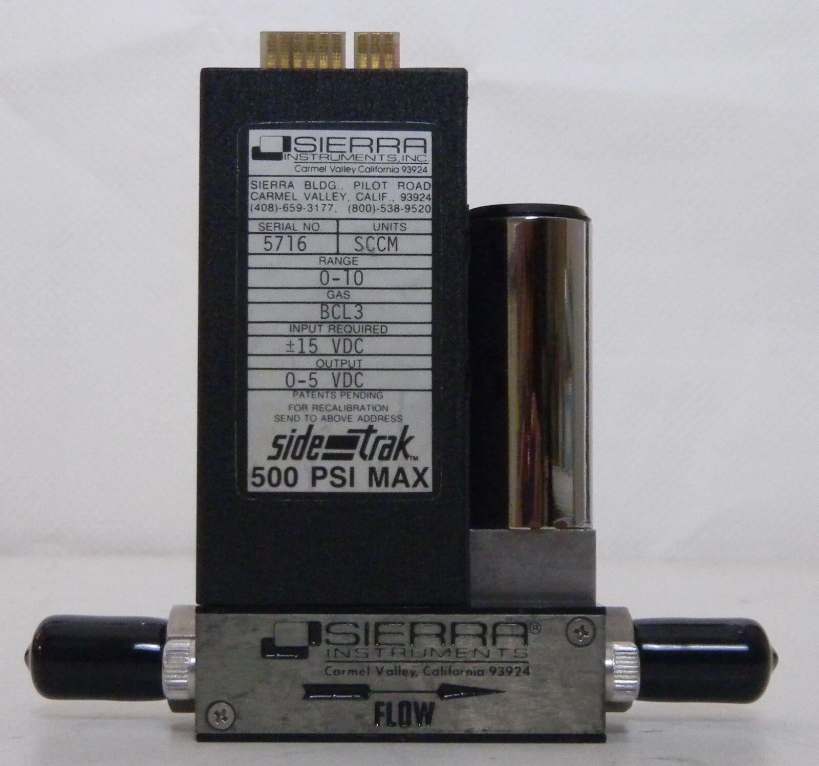 Sierra Instruments Sidetrak Mass Flow Controller, BCL3, 1-10 sccm, Used