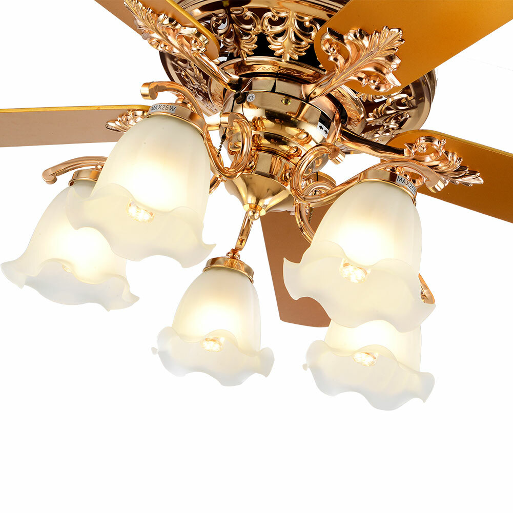 52" Chandelier Ceiling Fan Light w/ Remote Control 5 Blades Fan Home LED Lamp