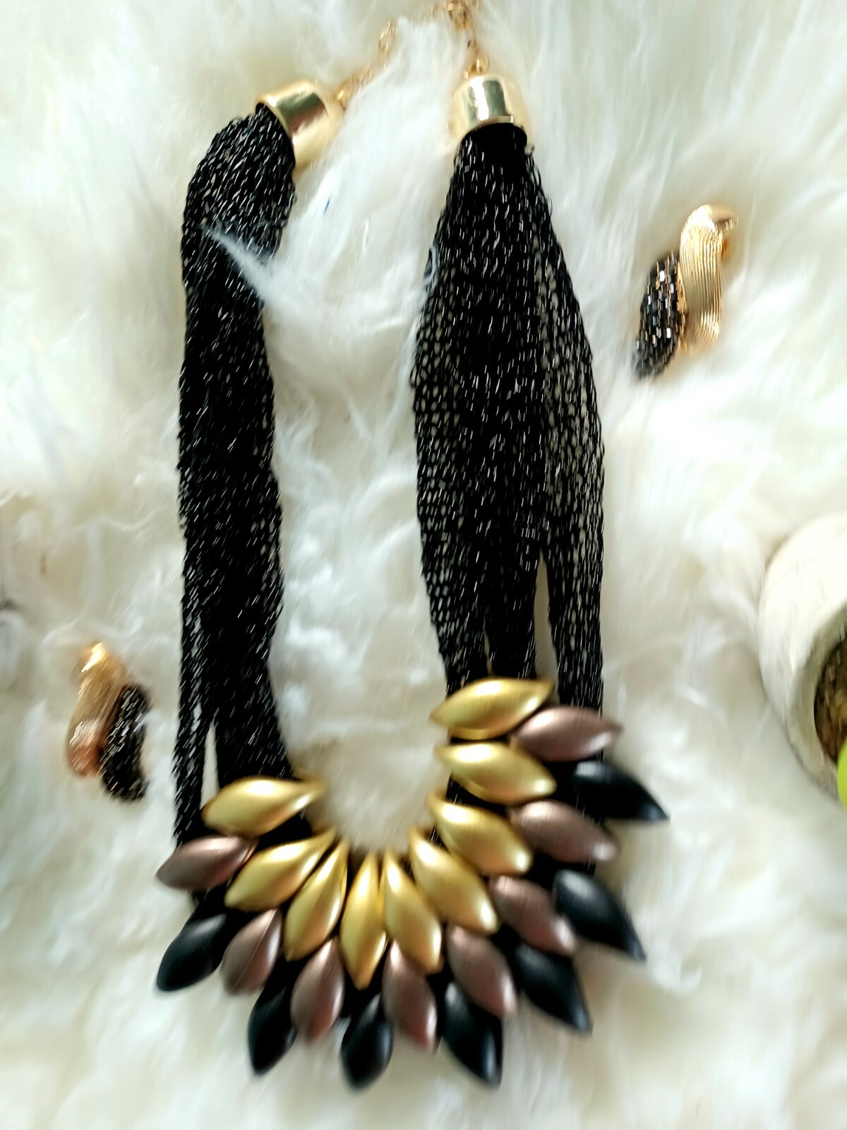 Trendy, versatile gold plated bead necklace and earrings