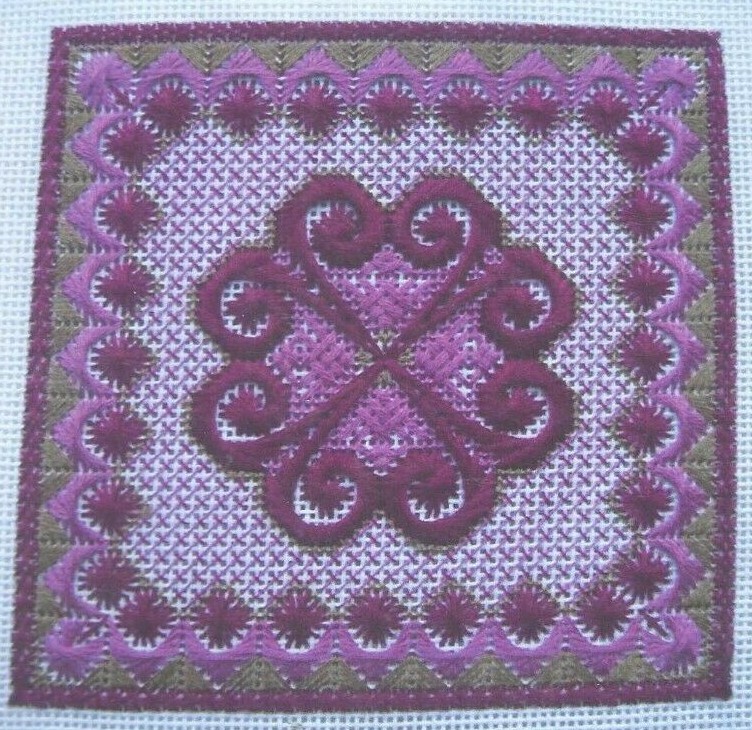 CANVAS WORK SQUARE #5-Rose Swirls-Beginners to Advanced--Counted Canvas Pattern
