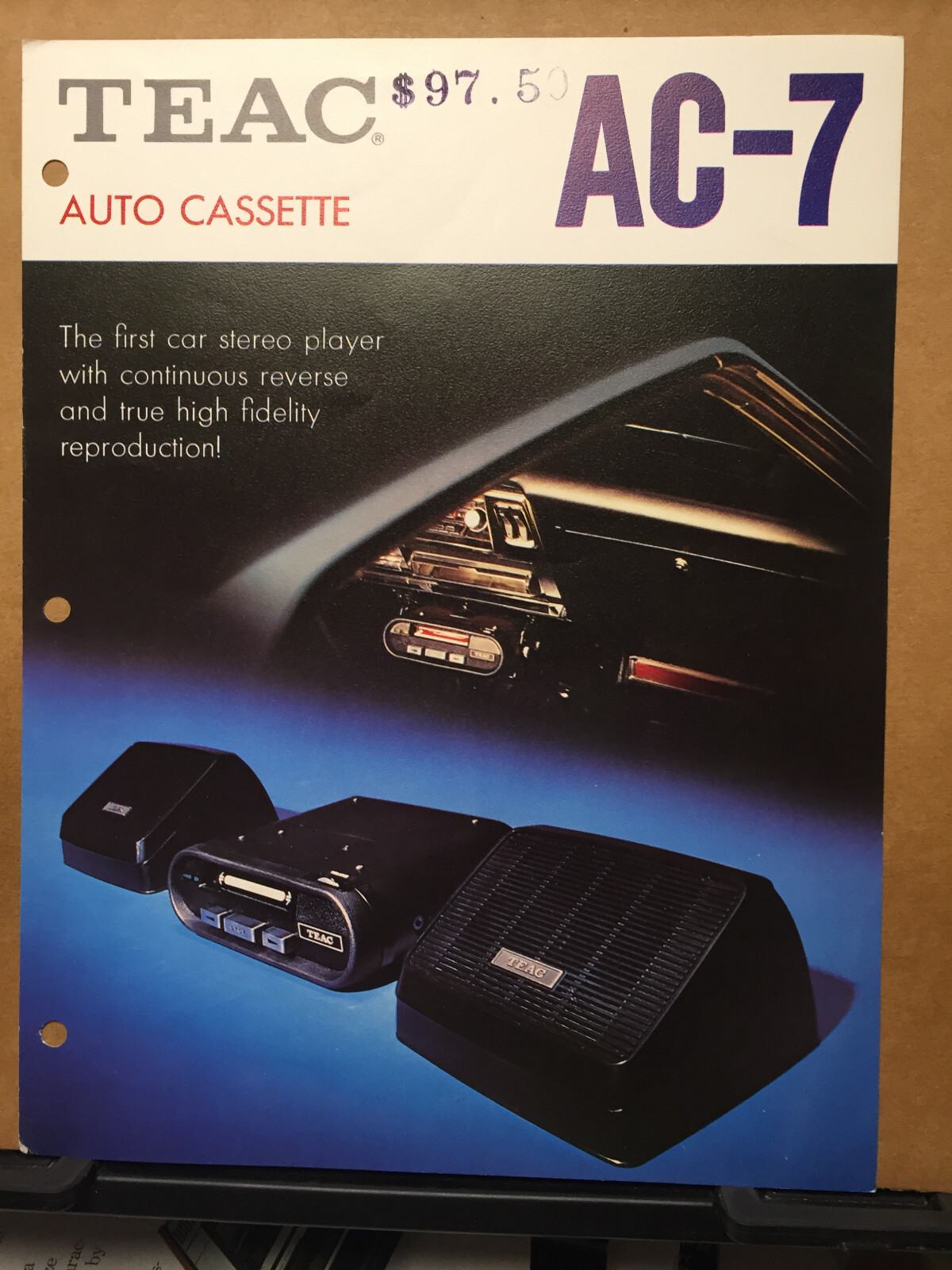 Vtg TEAC Catalog Insert ~ AC-7 Auto Cassette Car Tape Player 1972 ~ Original