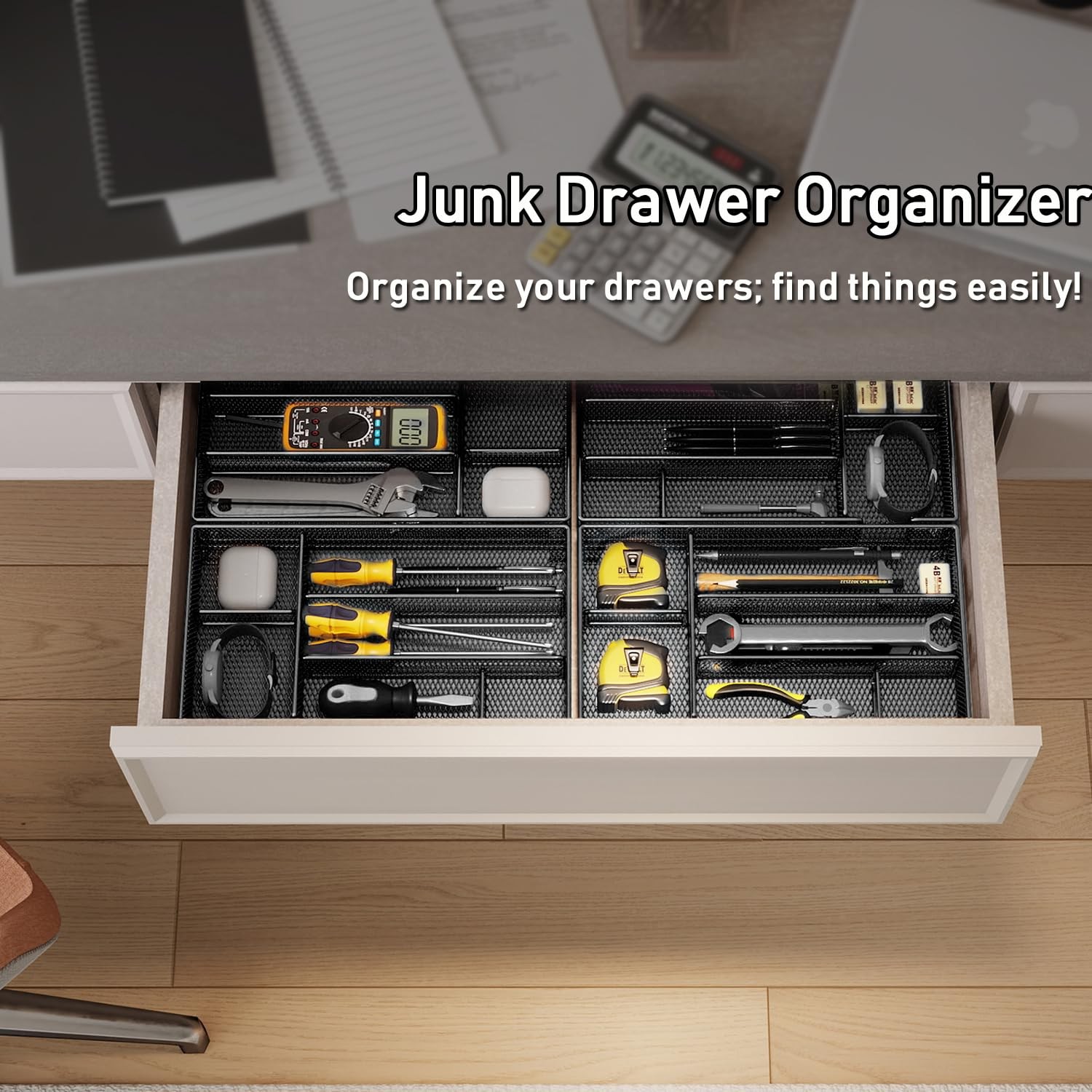 Black Desk Drawer Organizer Tray Office Workspace Storage Box For Tools