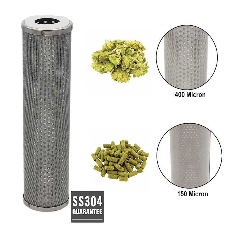 9 7/8" Stainless Steel Beer Filter Cartridge 400 Micron Hop Randall Brewing Tube