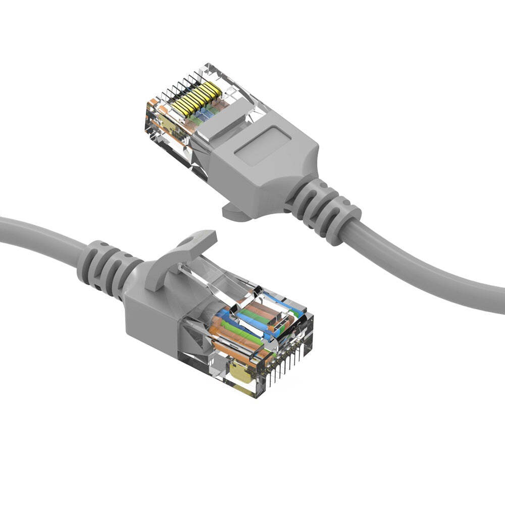 3Ft CAT6A UTP Slim Ethernet Network Booted Cable 28AWG Gray