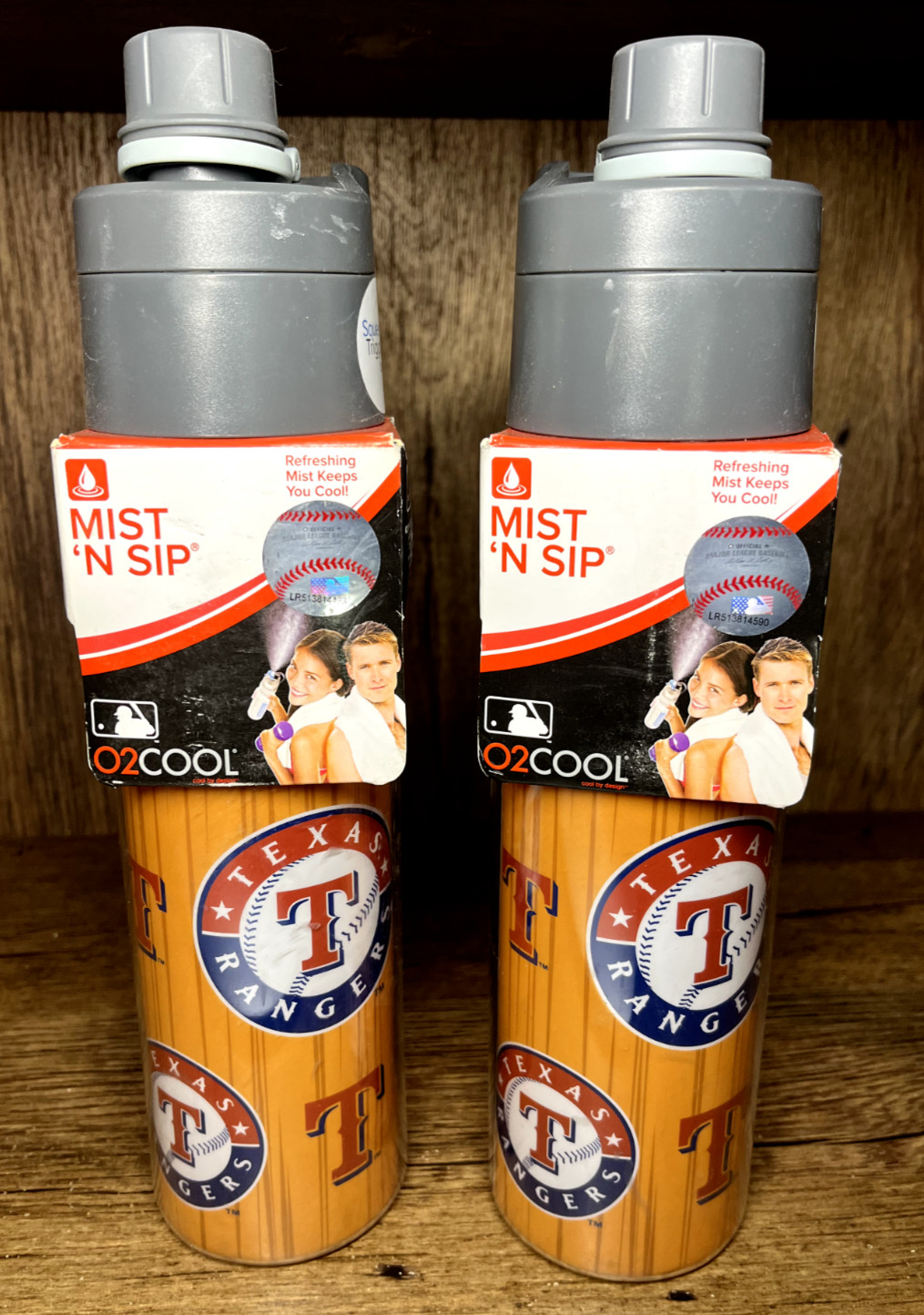 NEW (Lot of 2) Texas Rangers O2Cool Mist N Sip 20oz Water Bottle & Mister