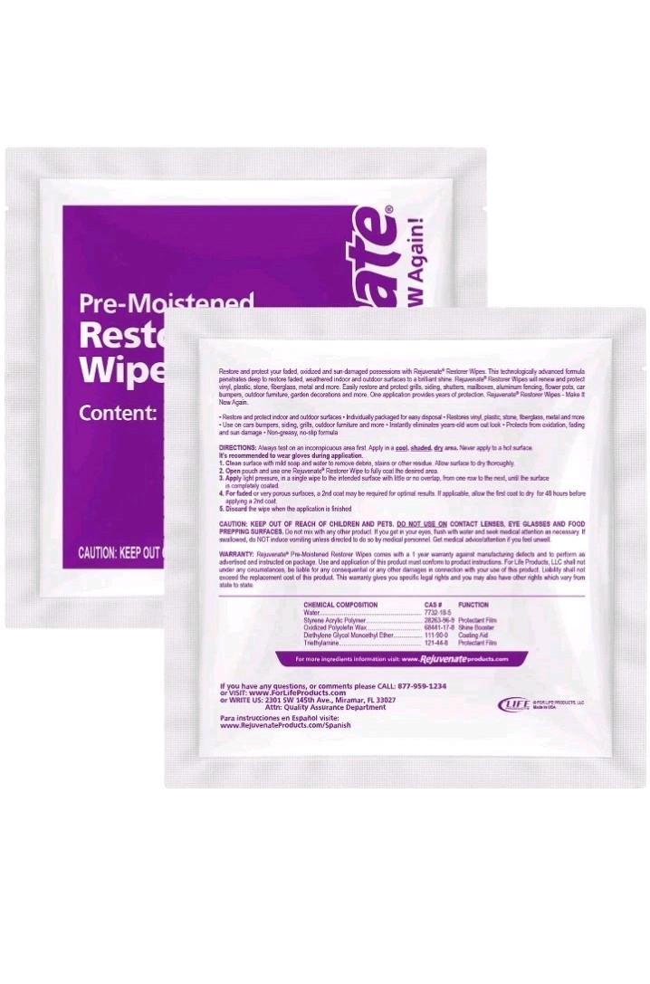 Rejuvenate Restorer Wipes 5 Pack Microfiber Indoor Outdoor Surface Cleaner