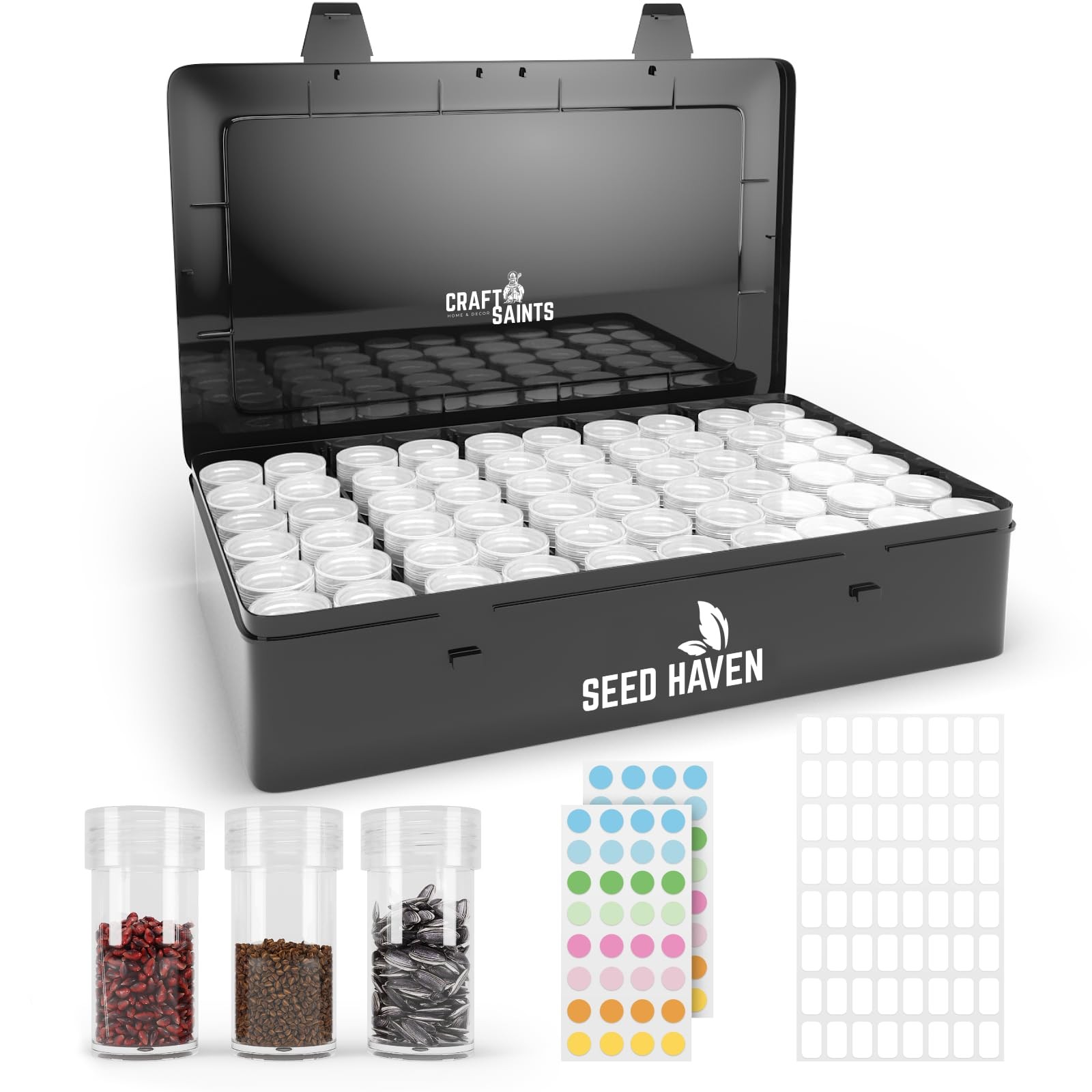 Seed Organizer Storage Box, Black Opaque Light 10.6x6.7, BLACK with LOGO