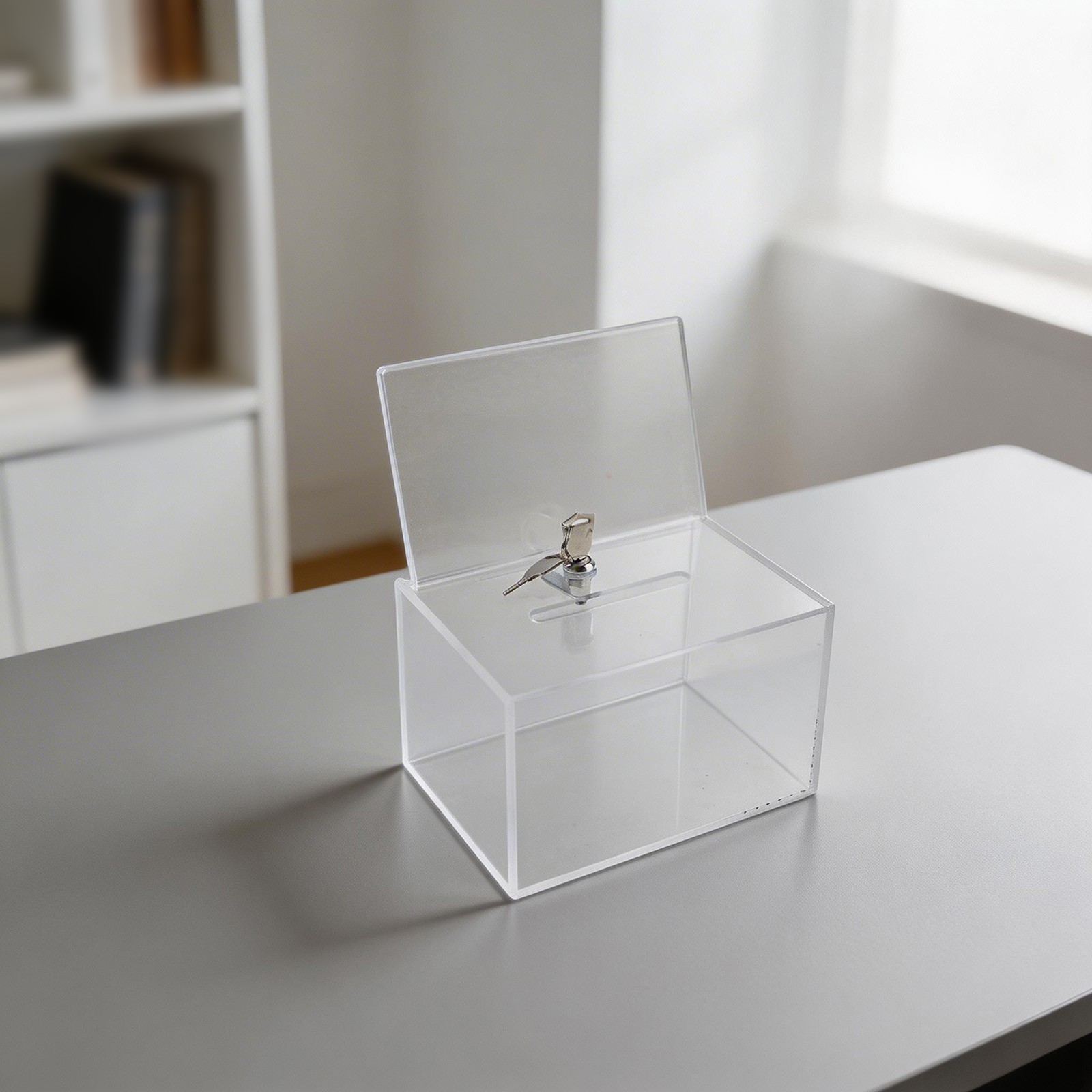 Portable Clear Donation Box with Lock and Display Holder for Donations