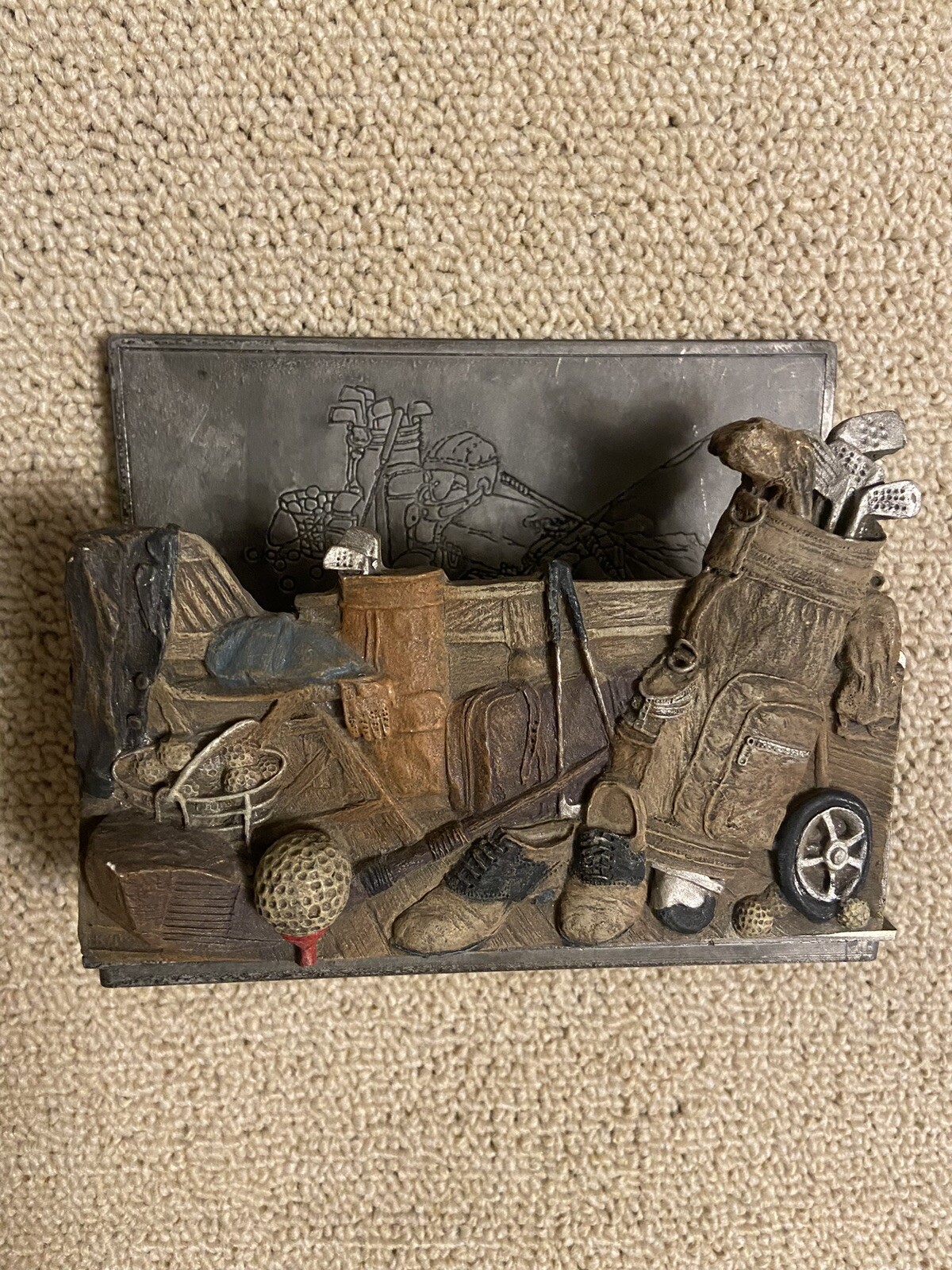 Golf Desk Top Organizer Letter Holder Key Point Engraved Metal And Resin Sports