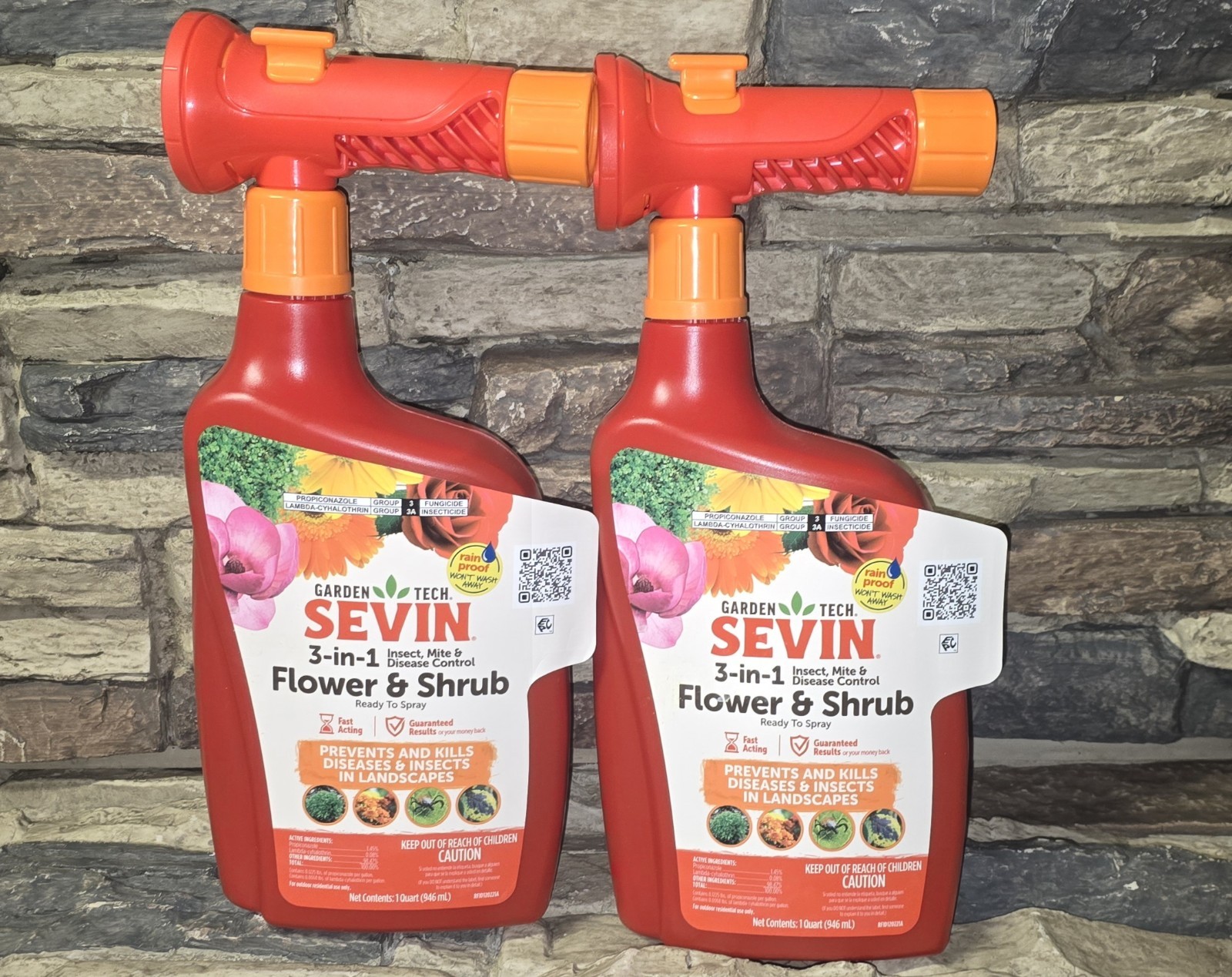2 Pk Sevin 3-in-1 Flower & Shrub Insect Mite Disease Control Ready To Spray 2 Qt