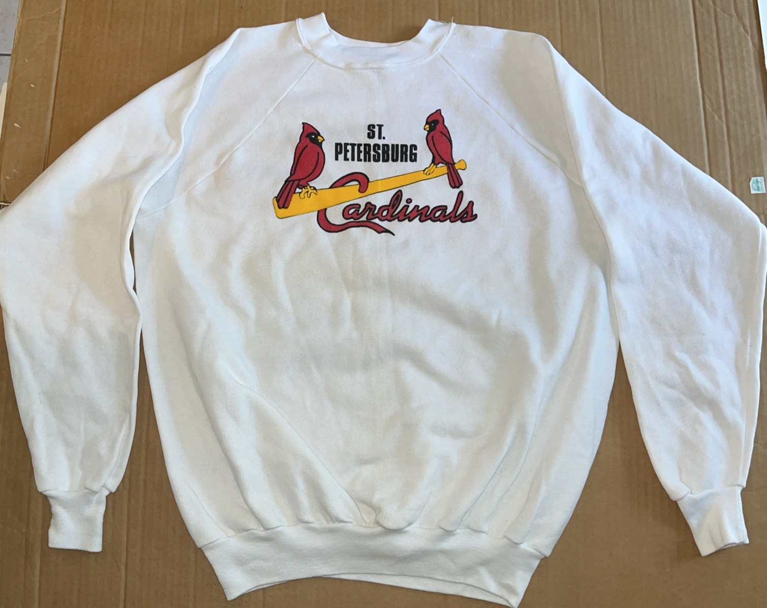 VINTAGE ST. PETERSBURG CARDINALS MILB TRENCH Sweatshirt White L Large USA MADE