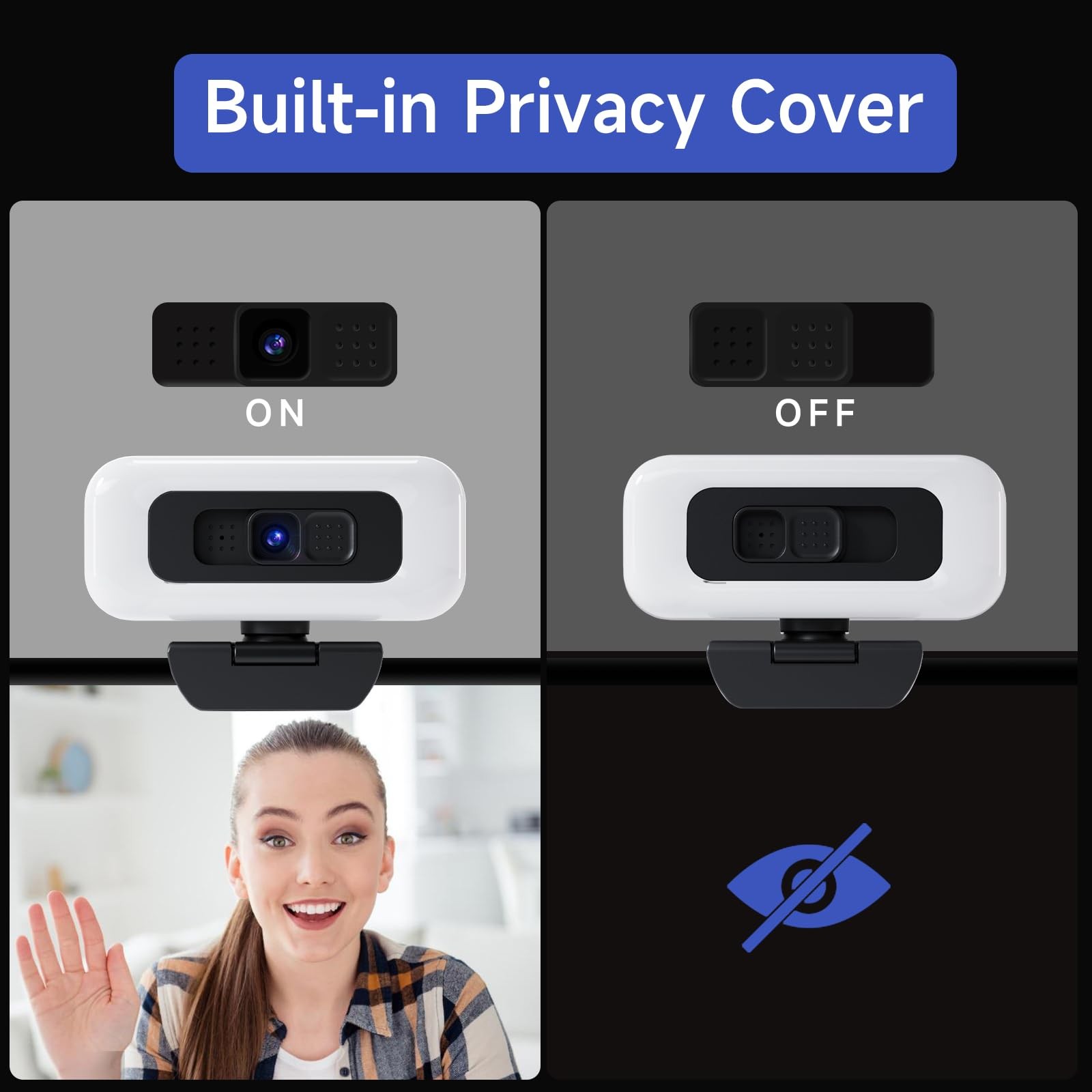 Webcam with Light, 1080p Webcam for PC with Microphone, USB Computer Camera f...