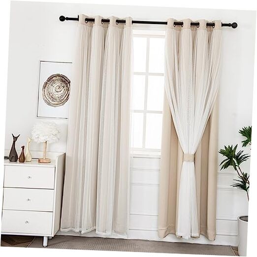 Blackout Curtains with Sheer Overlay - Grommet 52"W x 84"L (Pack of 2) Beige