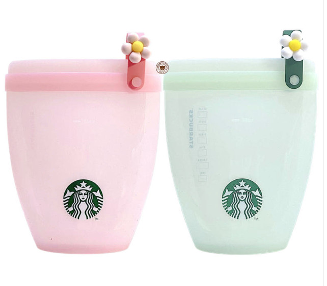 Starbucks Korea 2026 Silicone Food Storage Container with Strap Pink Green