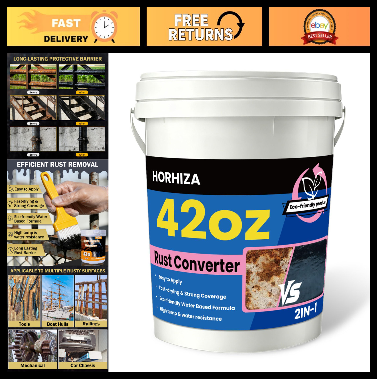 2-in-1 Rust Converter & Metal Primer 42 Oz | Heat-Resistant Anti-Rust Paint for