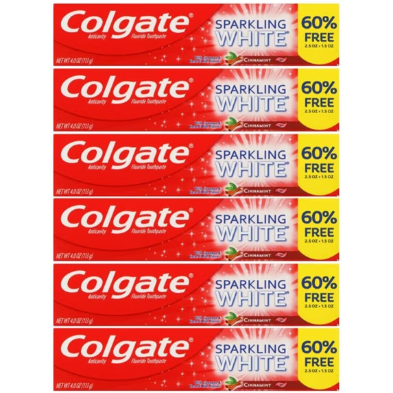 Colgate Sparkling White CinnaMint Gel Toothpaste 4.0 oz. Anticavity PACK OF 6