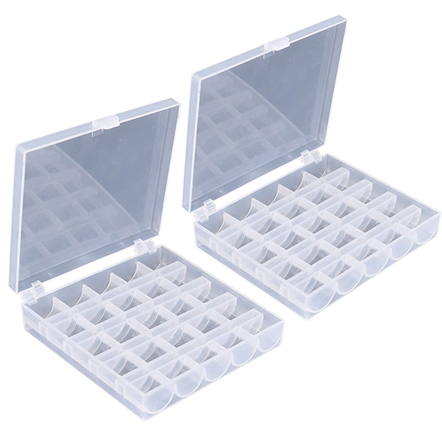 AKIRO 25 Slots Empty Bobbins Spools Box, 12 cm x 10.5 x 2.5 cm, Clear