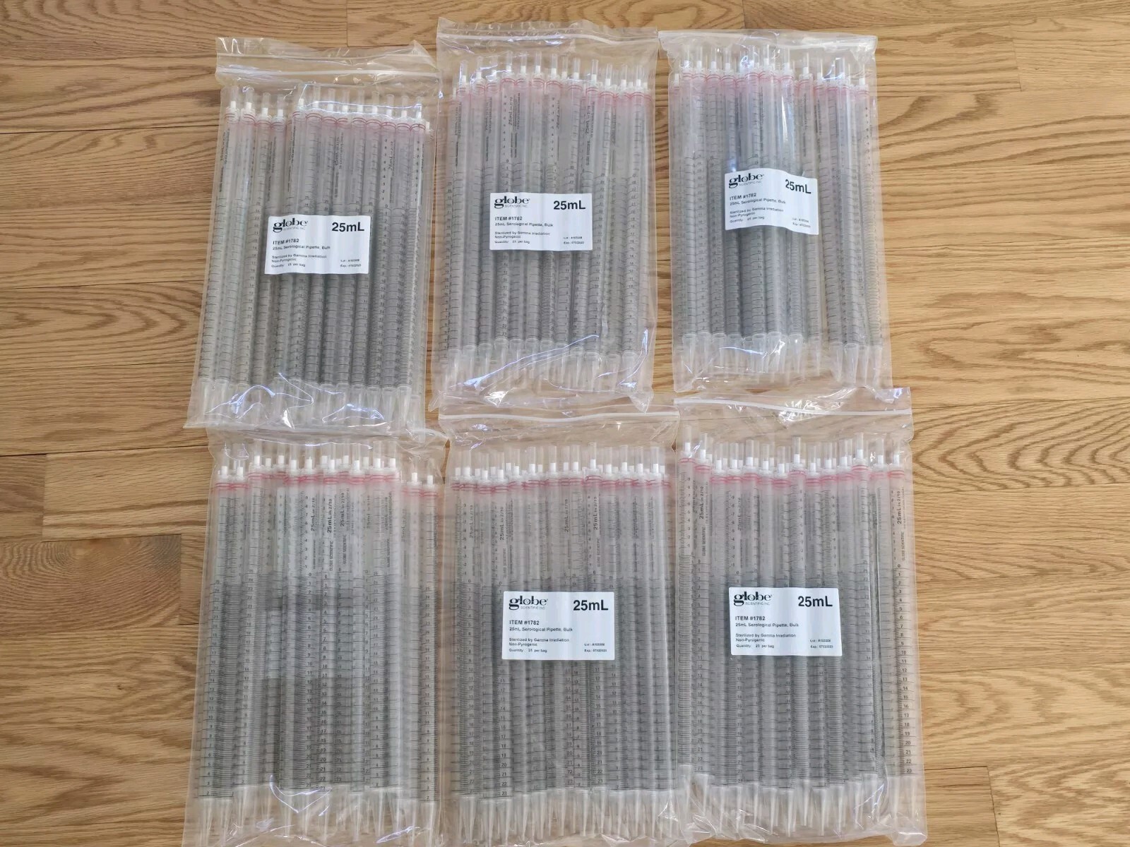 Serological Pipette 25ml Bulk Pipet 6x Sealed Bags Globe Scientific | 150x