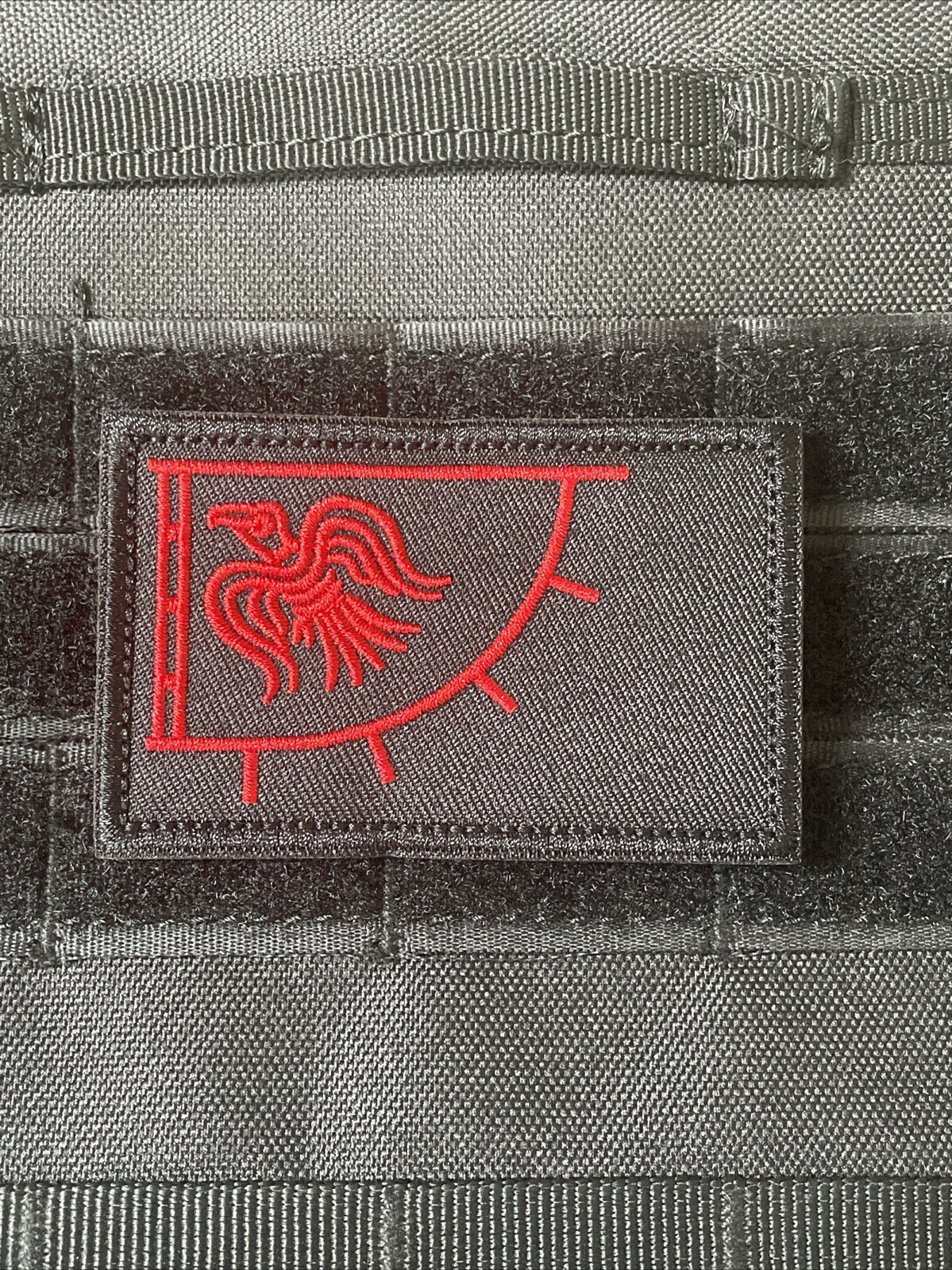 Norse Viking Raven Runic Bird Flag Huginn Black Red Tactical Hook Loop Patch