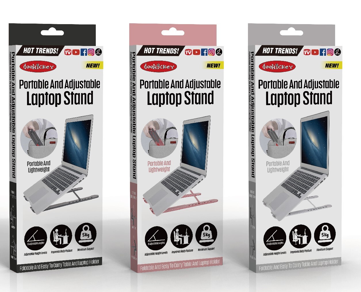 Doohickey Laptop Stand, Portable and Adjustable, 8 Adjustable Angles, Study
