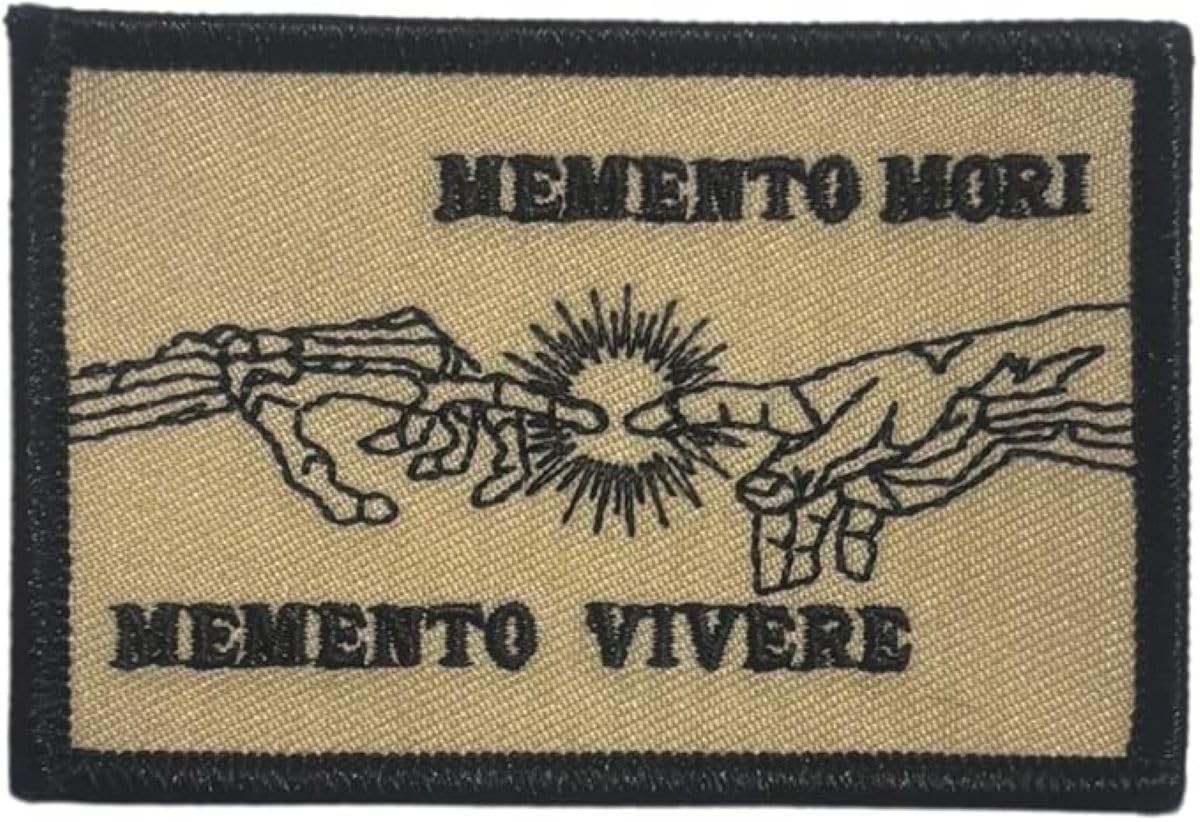 Memento Mori Memento Vivere Embroidered 3x2 Inch Iron on Sew on Patch for Backpa