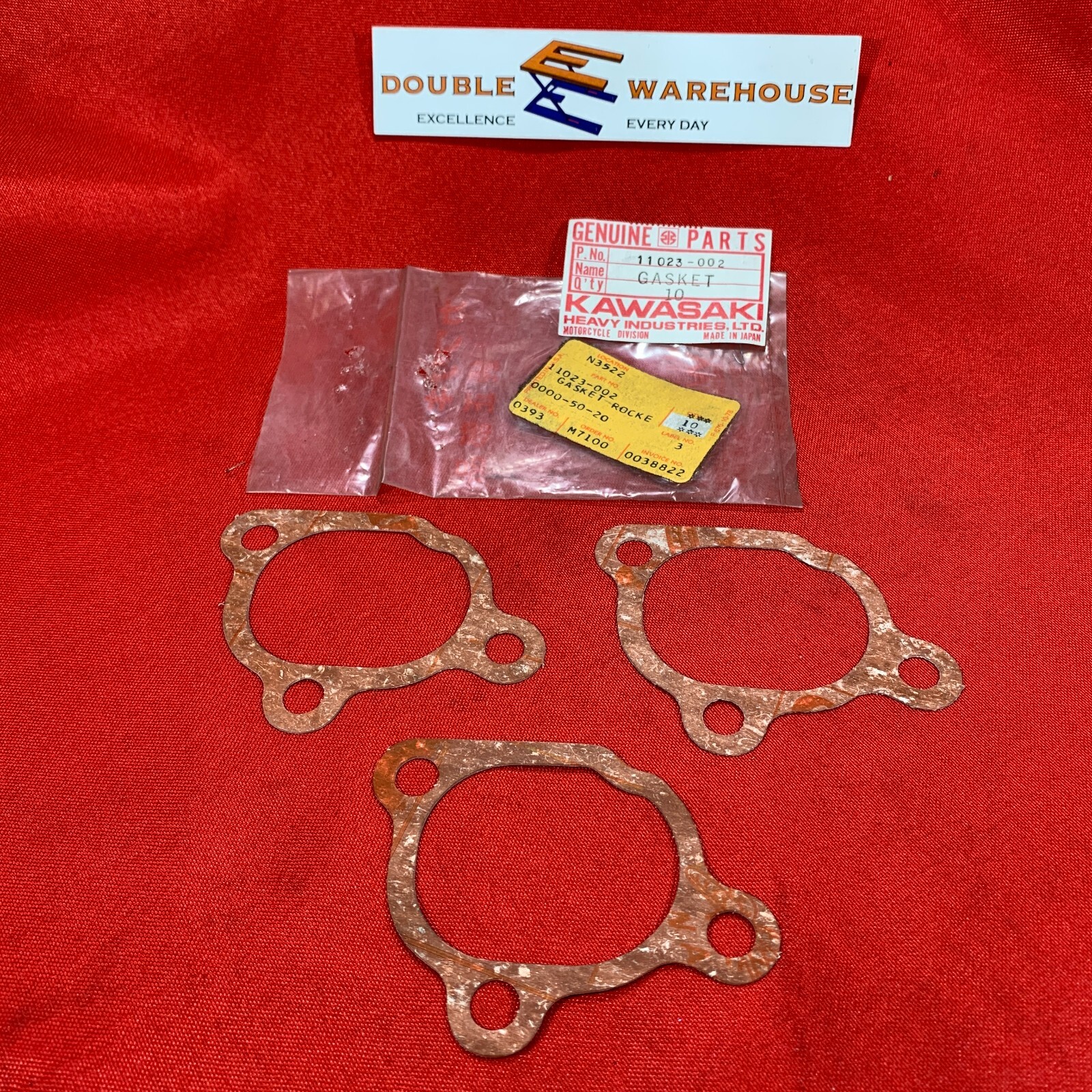 NOS OEM Kawasaki 11023-002 Gasket LOT OF THREE (3)