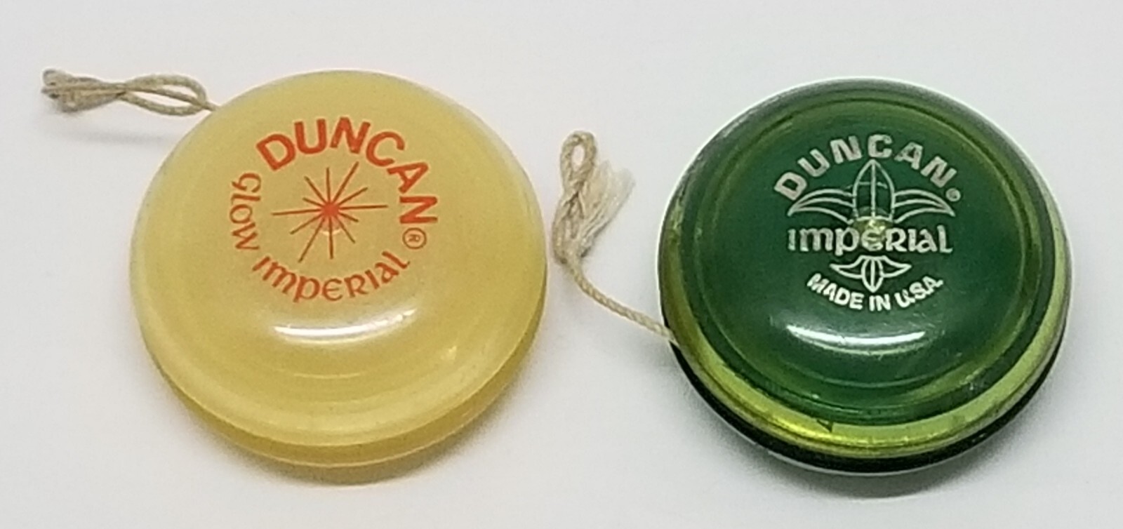 Vintage Lot Of 2 Duncan “Imperial” Yo-Yo’s 1970's Green & 1970'Glow Imperial