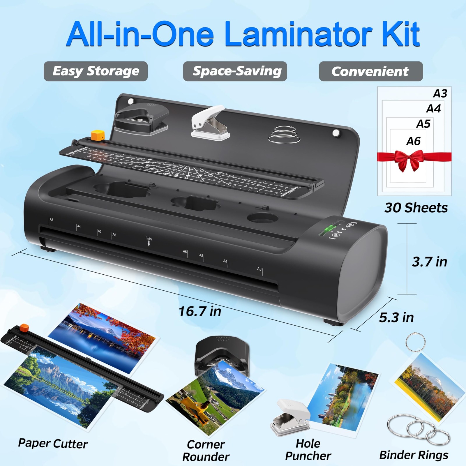 13 Inch Laminator Machine with 30 Laminating Sheets, A3 11-in-1 Hot & Cold Th...