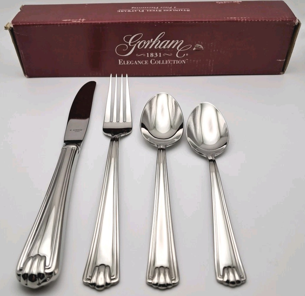 Gorham Ambrose Glossy 4 Piece Place Set Stainless Flatware Korea NOS Rare