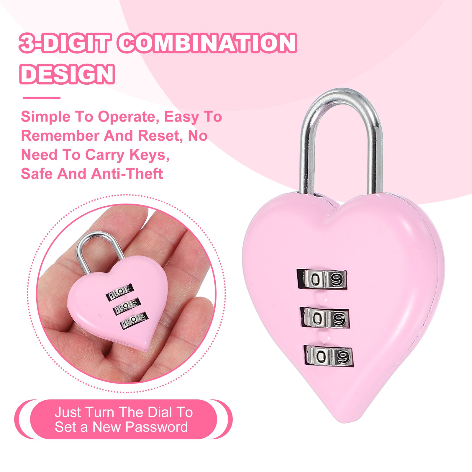 2 Pack Combination Locks Heart Shape Password Padlock Love Locker Lock Pink]