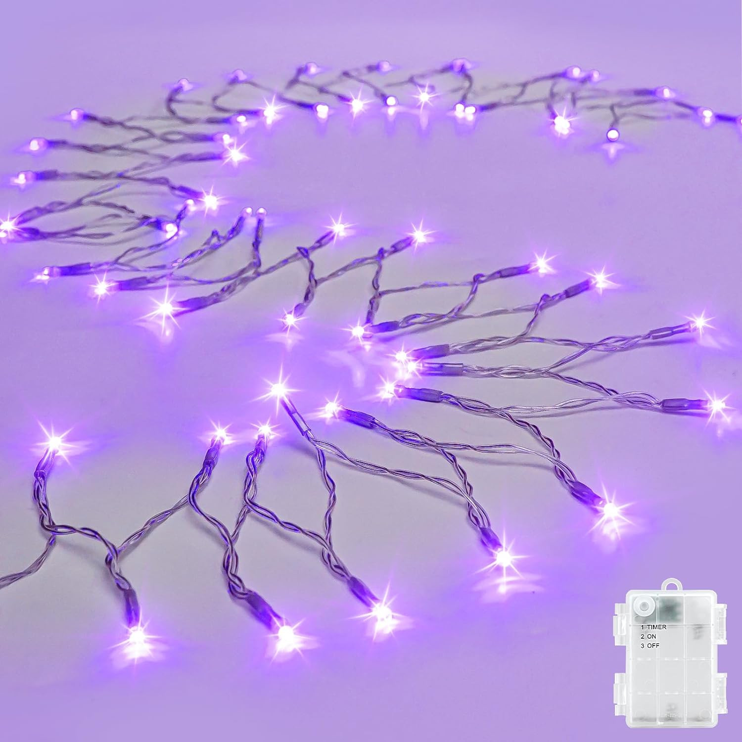 Purple Fairy Lights 9.8ft 30 LED Battery Operated Timer Clear Wire Waterproof