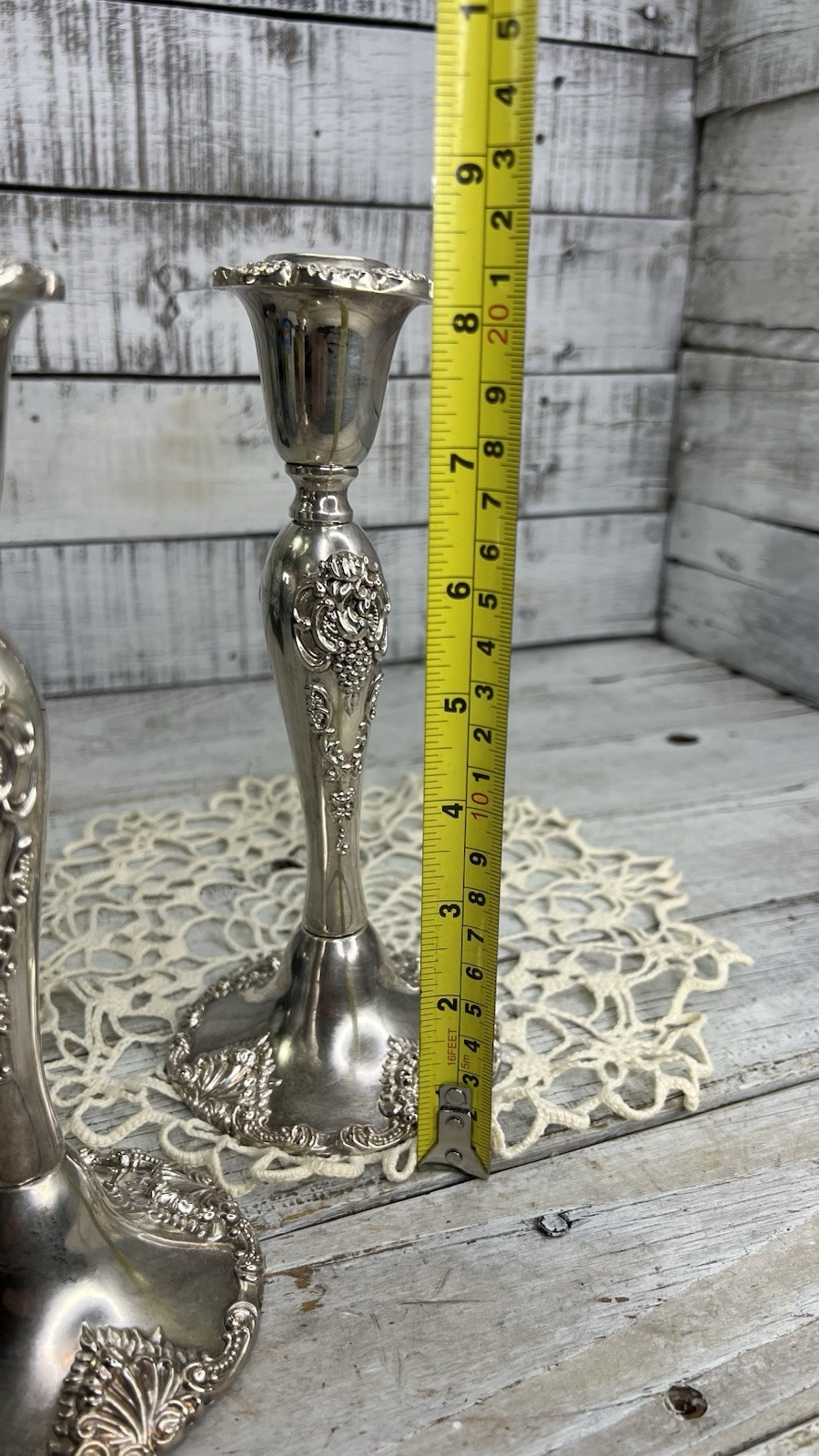VINTAGE PAIR 2 GODINGER SILVER PLATED 8 25” CANDLESTICK BAROQUE GRAPE PATTERN 🩶