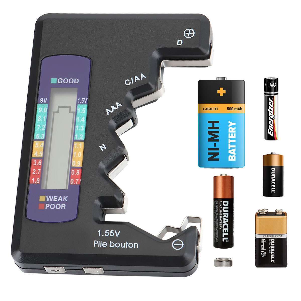 Digital LCD Battery Tester Universal Volt Checker AAA AA C D 9V & Button Cell