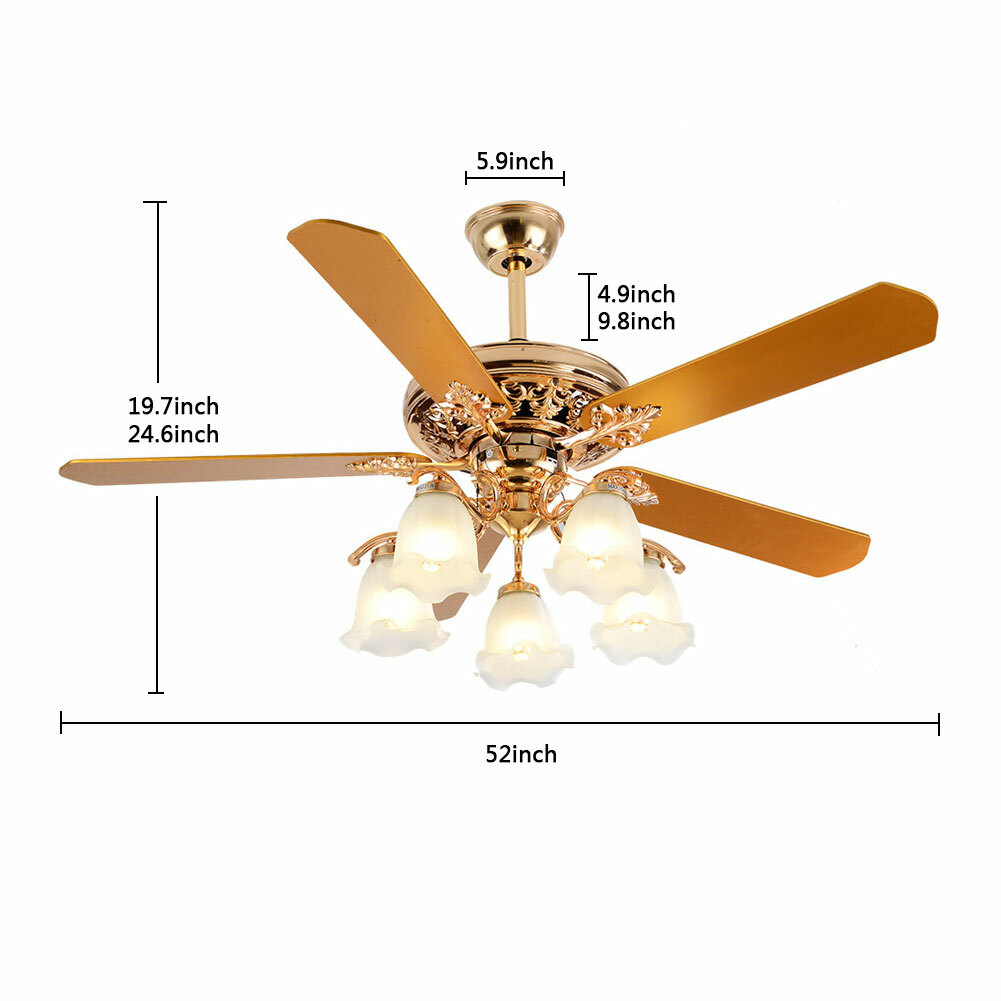 52" Chandelier Ceiling Fan Light w/ Remote Control 5 Blades Fan Home LED Lamp