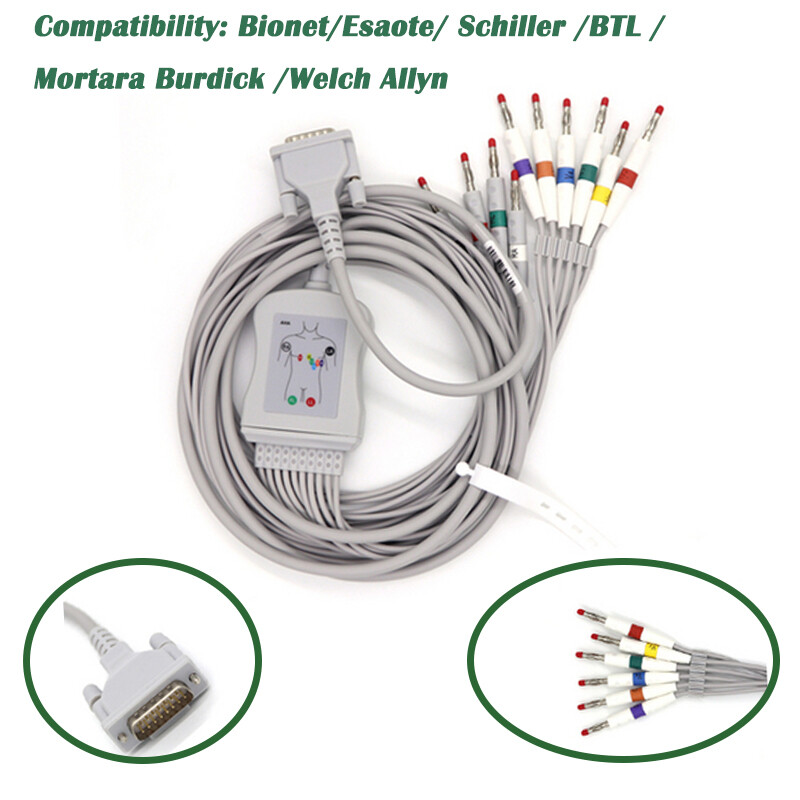 Schiller 10-lead EKG ECG Machines Cable Banana 15pin Compatible Welch Allyn BTL